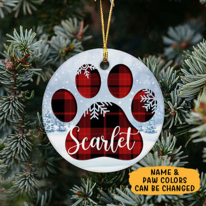 Personalized Name Paw Snow Christmas Ornaments Custom Gift for Pet Lovers