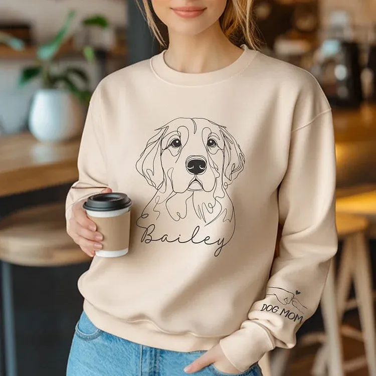 Custom Pet Line Art Hoodie/Sweatshirt/T-Shirt – Personalized Pet Portrait with Cute Sleeve Print