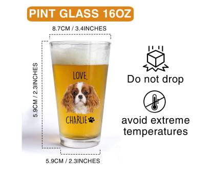 Custom Pet Portrait from Photo Dog Dad Pint Glass, Father Day Gift, 16 oz Pint Beer Glass