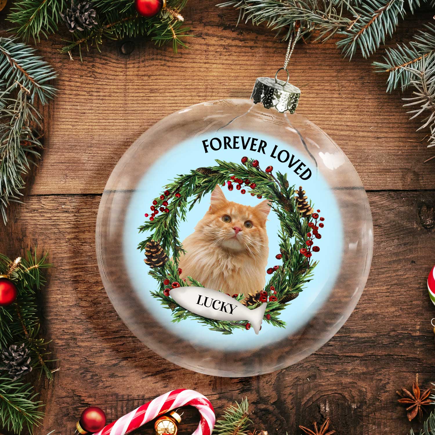 Custom Photo Lovely Dogs Cats Forever In My Heart, Personalized Clear Flat Ball Ornament