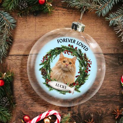 Custom Photo Lovely Dogs Cats Forever In My Heart, Personalized Clear Flat Ball Ornament