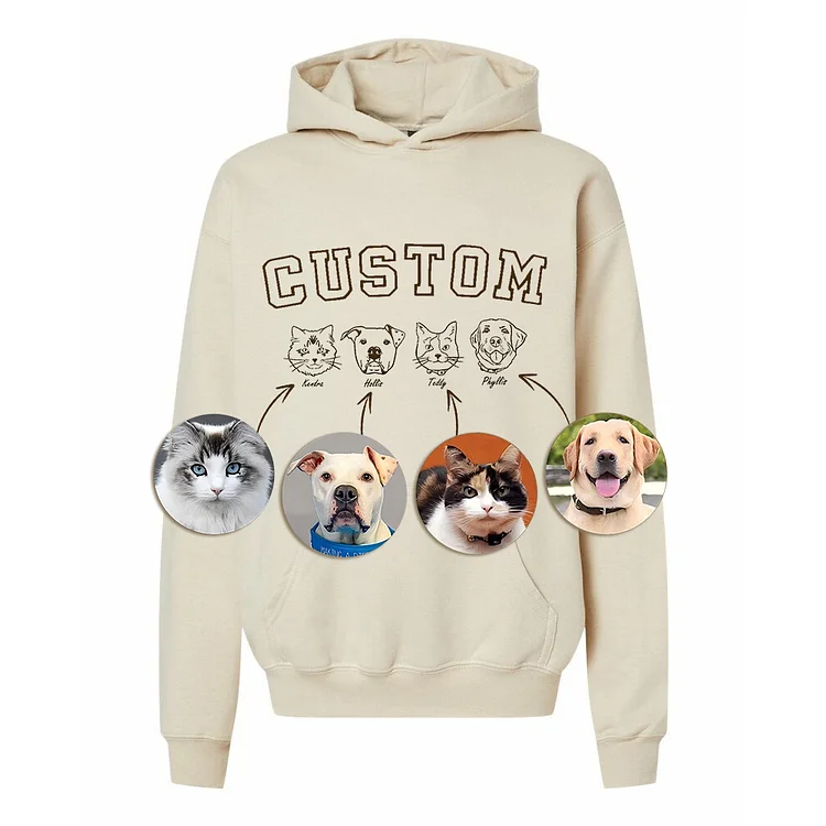 Personalized Pet Face Embroidered Sweatshirt Hoodie T-shirt With Custom Text