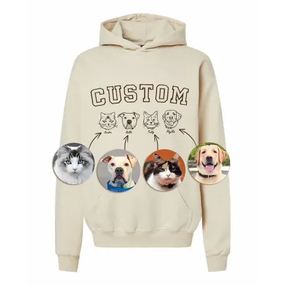 Personalized Pet Face Embroidered Sweatshirt Hoodie T-shirt With Custom Text