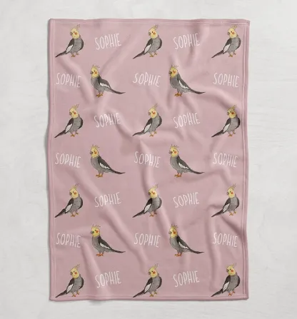 Custom Name Bird Blanket, Personalized Parrot Blanket, Animal Themed Gifts