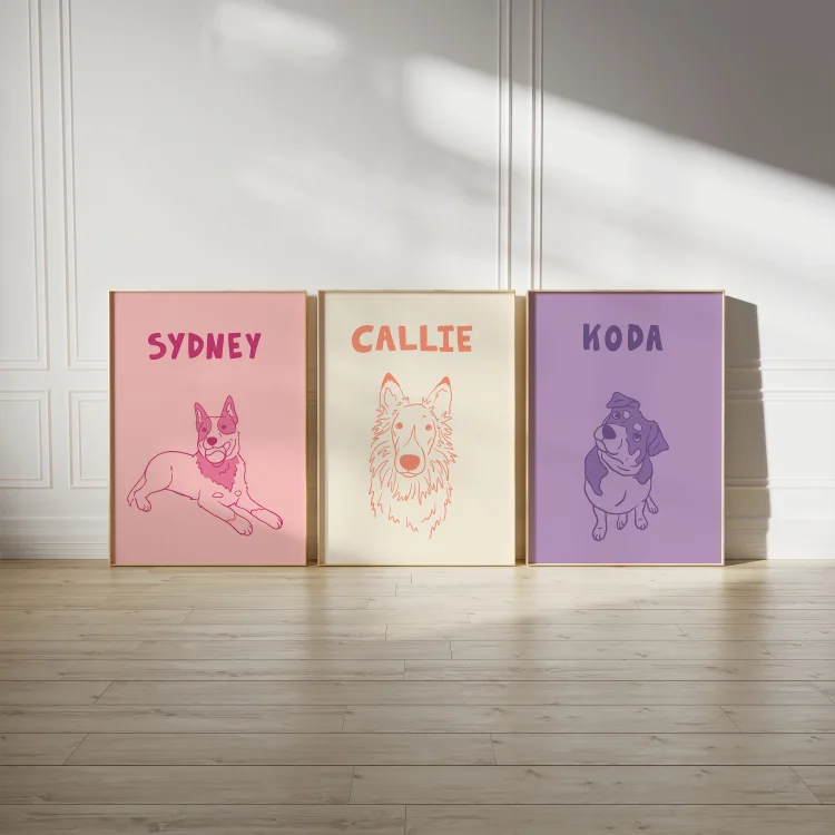 Custom Pet Portrait Art Print Canvas Personalized Dog Wall Art
