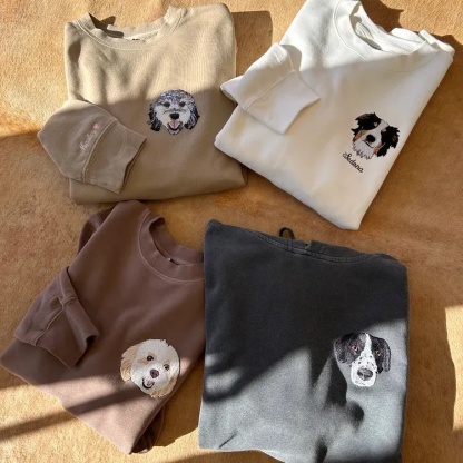 Personalized Pet Portrait Embroidered Sweatshirt Hoodie T-shirt 