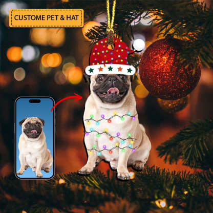 Pet With Hat - Custom Photo Personalized Acrylic Ornament - Gift For Christmas Pet Lover Gift
