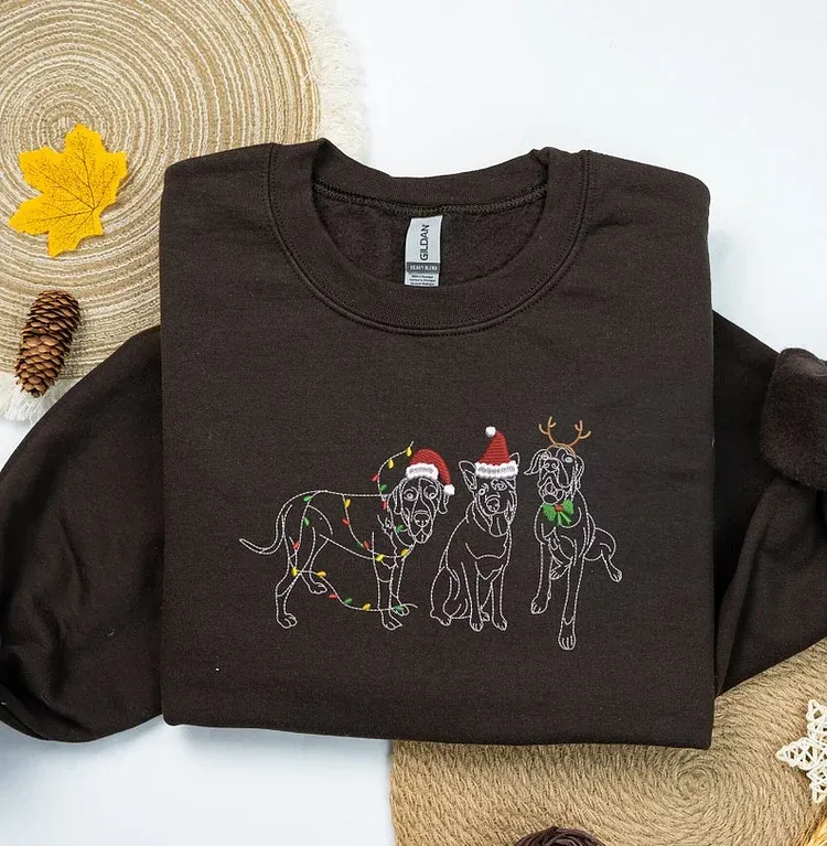 Christmas Custom Embroidered Portrait From Dog Photo Shirt Hoodie Sweatshirt