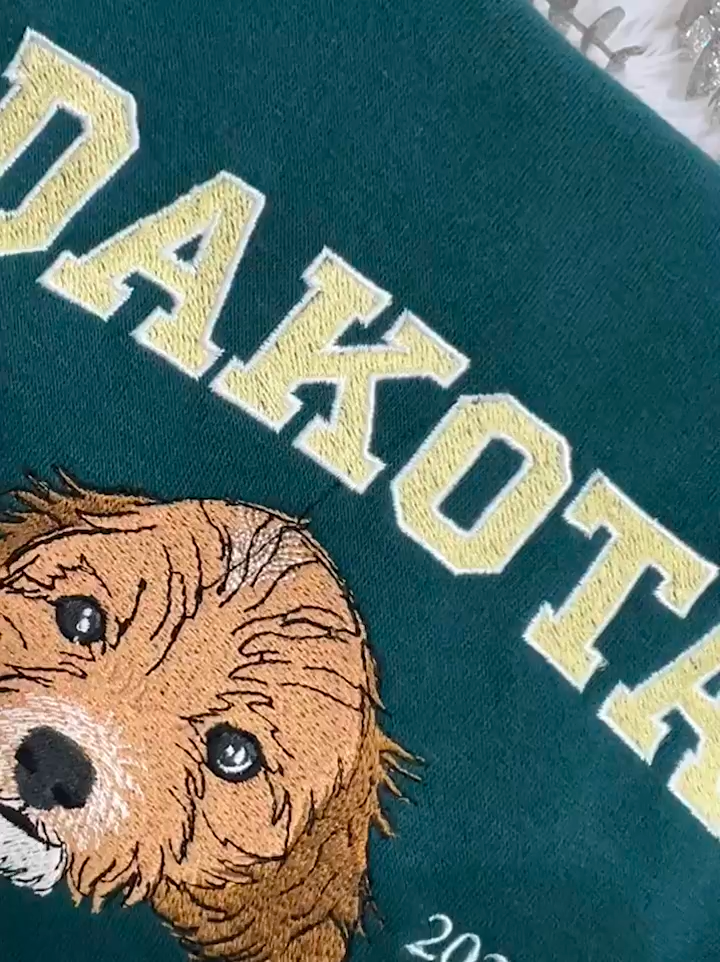 Custom Embroidered Sweatshirt with "Dakota" Pet Portrait