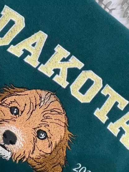 Custom Embroidered Sweatshirt with "Dakota" Pet Portrait