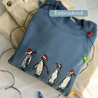 Christmas Penguin Sweatshirt Penguin Embroidered Sweatshirt Hoodie