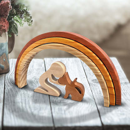 I'll Meet You At The Rainbow Bridge - Wooden Pet Carvings, Wood Sculpture Table Ornaments, Gift For Pet Owners, Pet Lovers-Artloverhouse