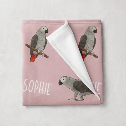 Custom Name Bird Blanket, Personalized Parrot Blanket, Animal Themed Gifts