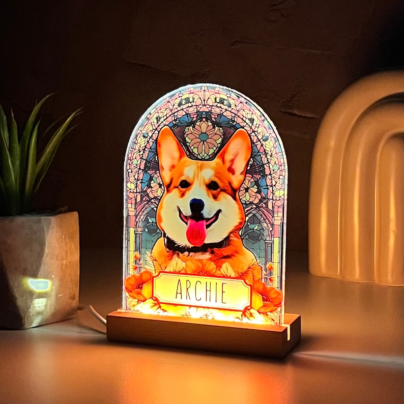 Pet Memorial Custom Acrylic Stained Glass Night Light, Personalized Bedroom LED Decor Sign