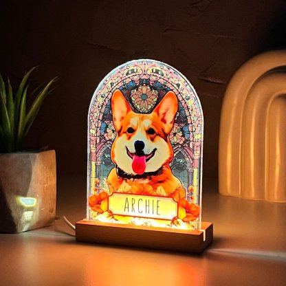 Pet Memorial Custom Acrylic Stained Glass Night Light, Personalized Bedroom LED Decor Sign