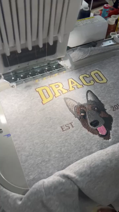 Personalized Sweatshirt with "DRACO" Pet Portrait Embroidery
