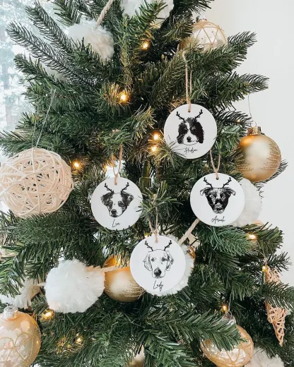 Happy Christmas With Fur Babies - Personalized Pet Portrait Ceramic Ornament