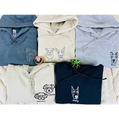 Custom Dog Embroidered Hoodie, Outline Pet Portrait Embroidered Hoodie Sweatshirt-Artloverhouse