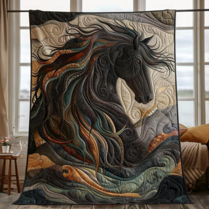 Dynamic Horse Design Quilted Blanket