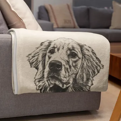 Custom Pet Pen Art Portrait Blanket, Personalized Dog Photo Throw Blanket