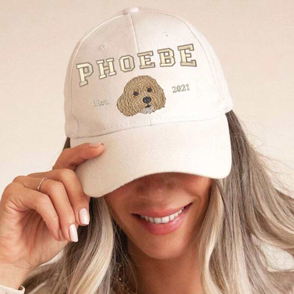 Custom Embroidered Pet Portrait Baseball Cap with Pet Name