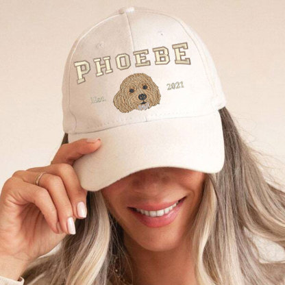 Custom Embroidered Pet Portrait Baseball Cap with Pet Name