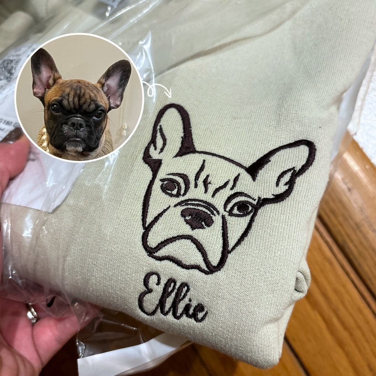 Custom Pet Portrait Embroidered Sweatshirt, Hoodie with Artistic Outline