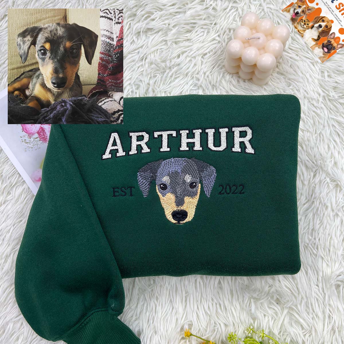 Personalized Sweatshirt with "ARTHUR" Pet Portrait Embroidery