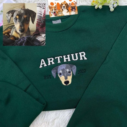 Personalized Sweatshirt with "ARTHUR" Pet Portrait Embroidery
