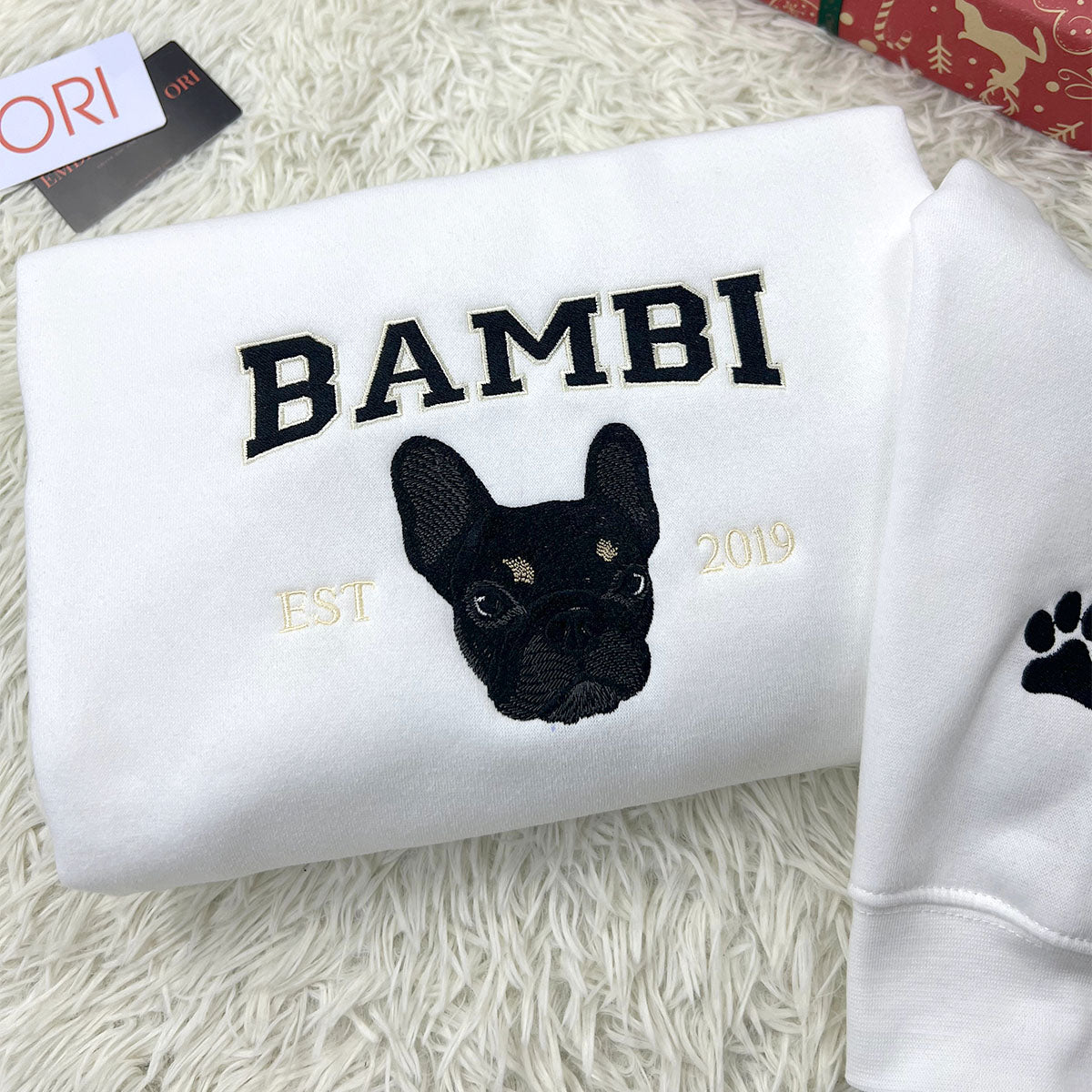 Custom Embroidered Sweatshirt with "BAMBI" Pet Portrait