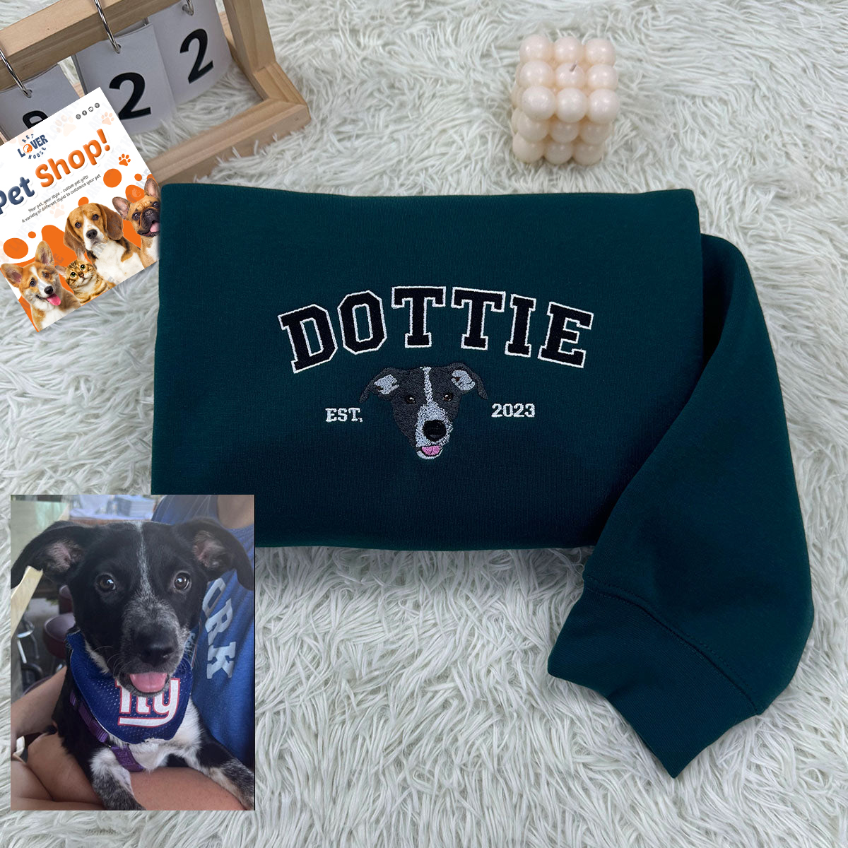 Custom Embroidered Sweatshirt with "DOTTIE" Pet Portrait