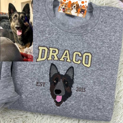 Personalized Sweatshirt with "DRACO" Pet Portrait Embroidery