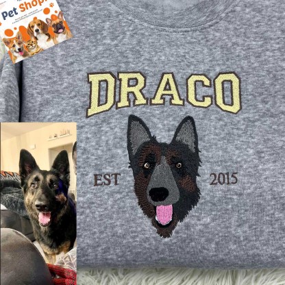 Personalized Sweatshirt with "DRACO" Pet Portrait Embroidery