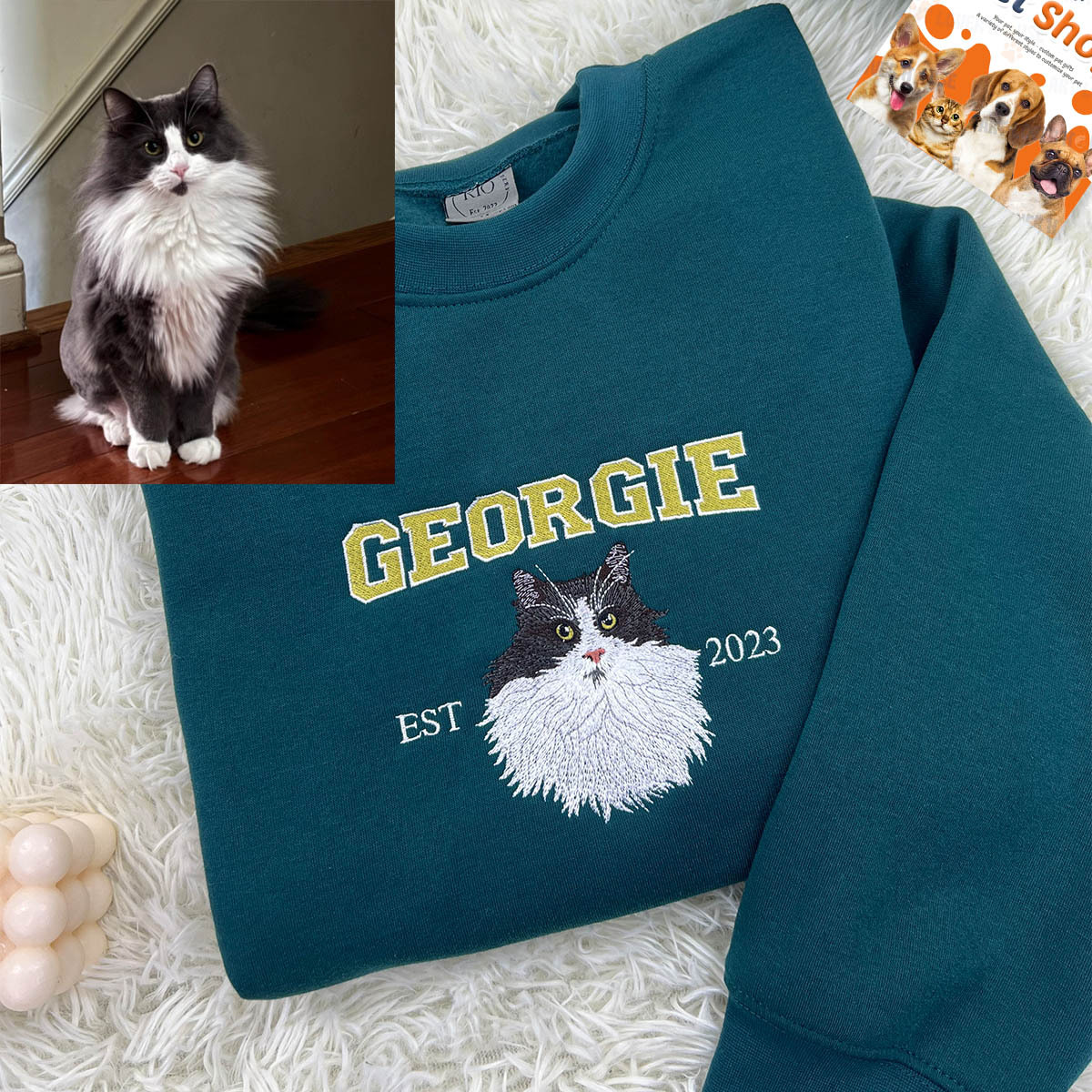 Personalized Sweatshirt with "GEORGIE" Pet Portrait Embroidery