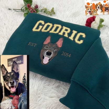 Personalized Sweatshirt with "GODRIC" Pet Portrait Embroidery