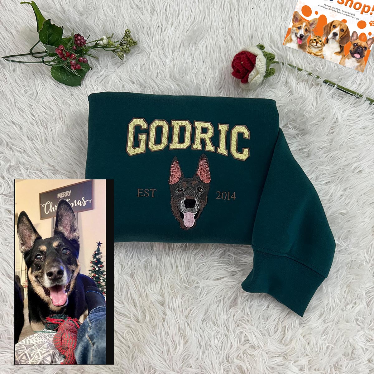 Personalized Sweatshirt with "GODRIC" Pet Portrait Embroidery