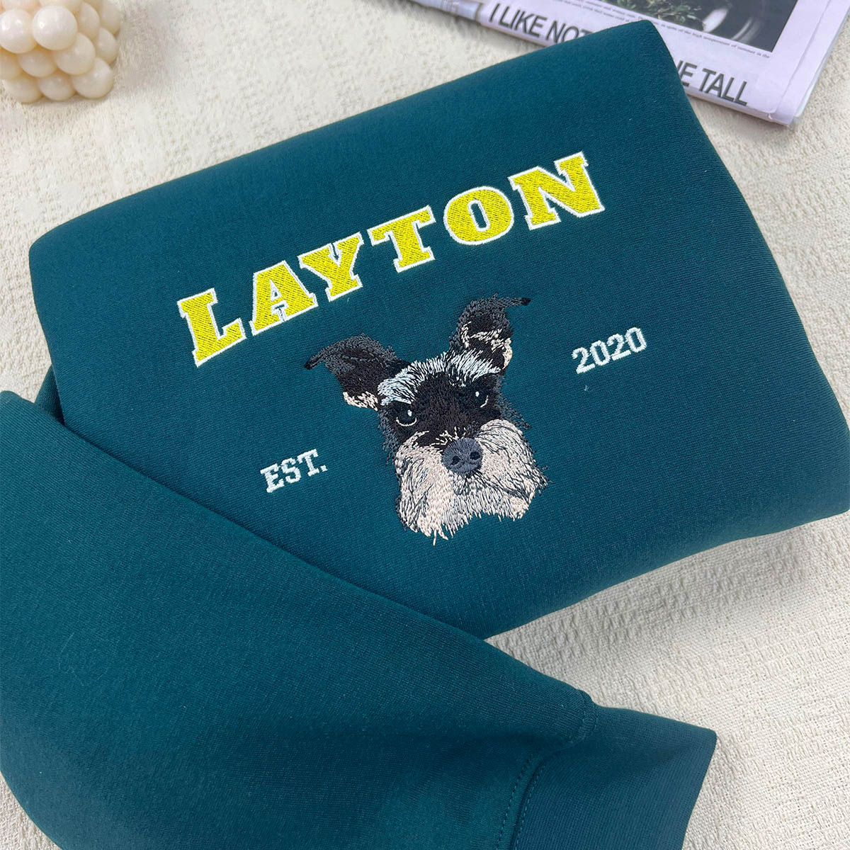 Custom Embroidered Sweatshirt with "LAYTON" Pet Portrait