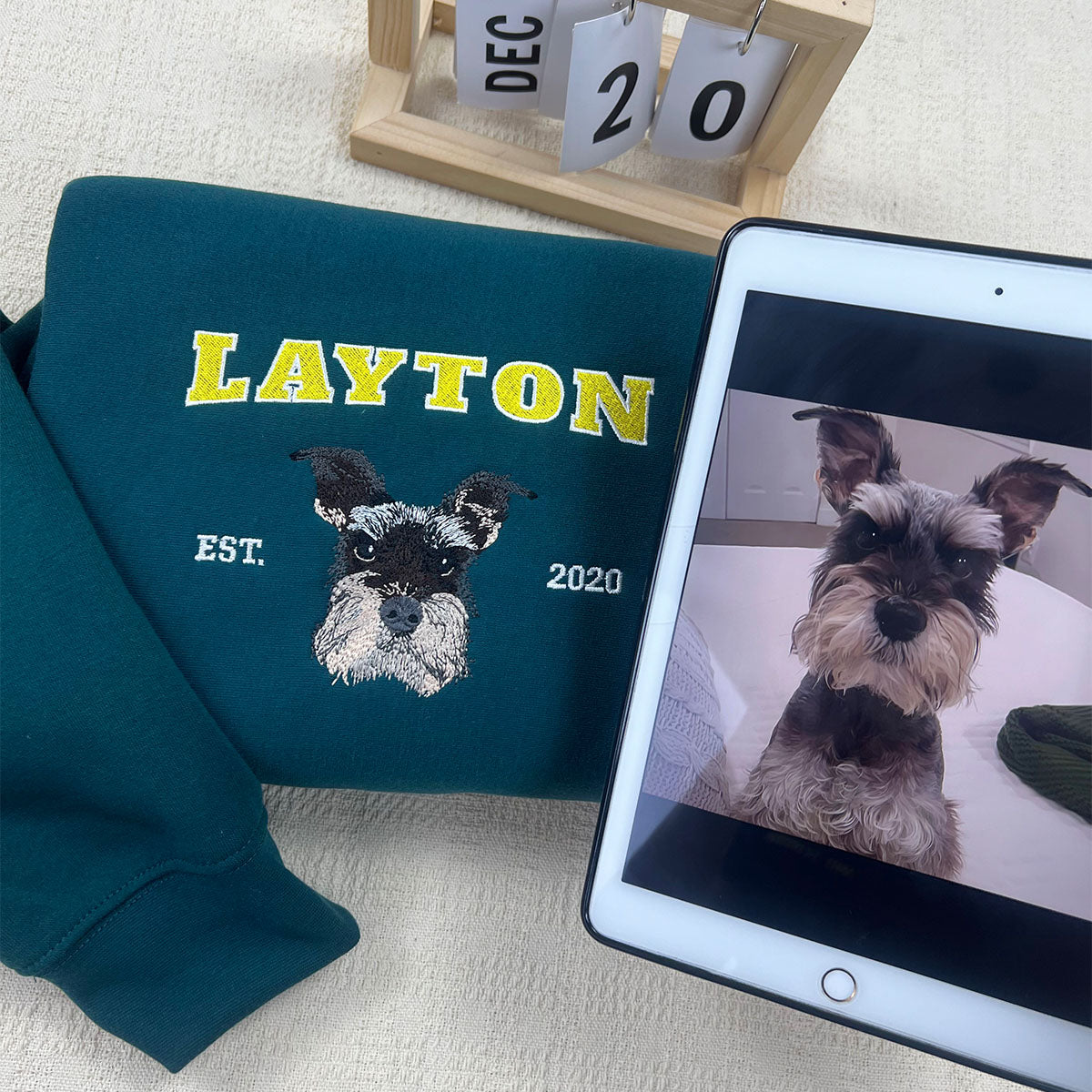 Custom Embroidered Sweatshirt with "LAYTON" Pet Portrait