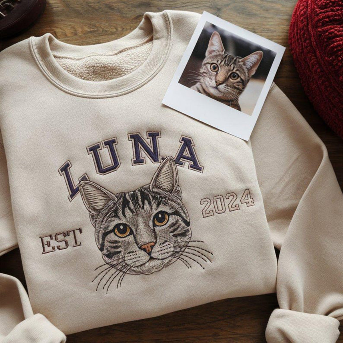 Custom Pet Embroidered Sweatshirt Custom Embroidered Pet Hoodie Personalized Pet Face and Pet name Sweatshirt Christmas Gift