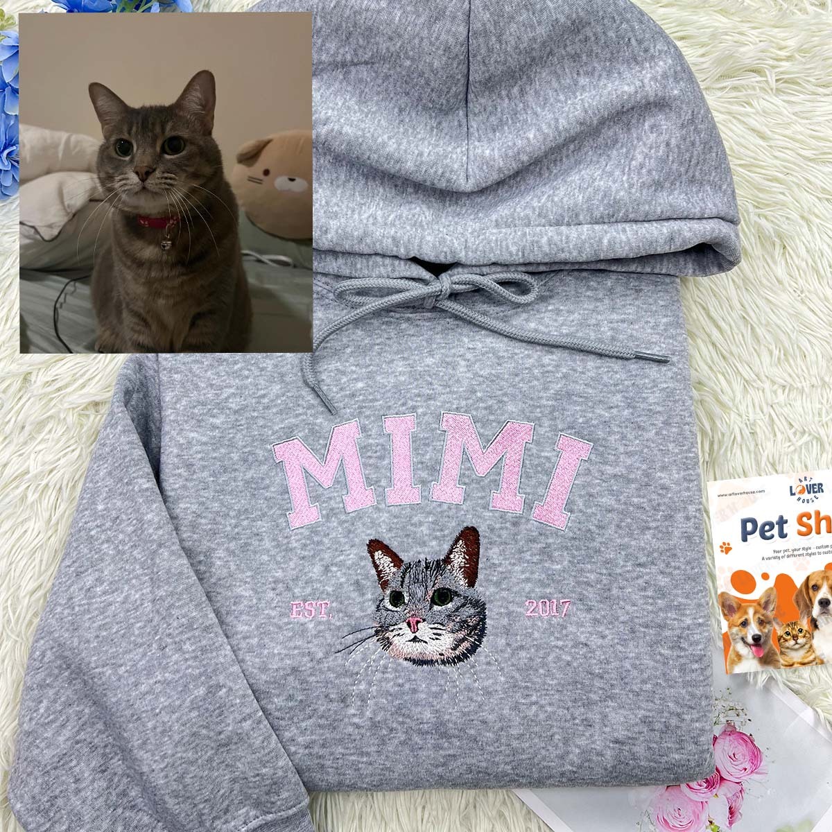 Personalized Sweatshirt with "MIMI" Pet Portrait Embroidery