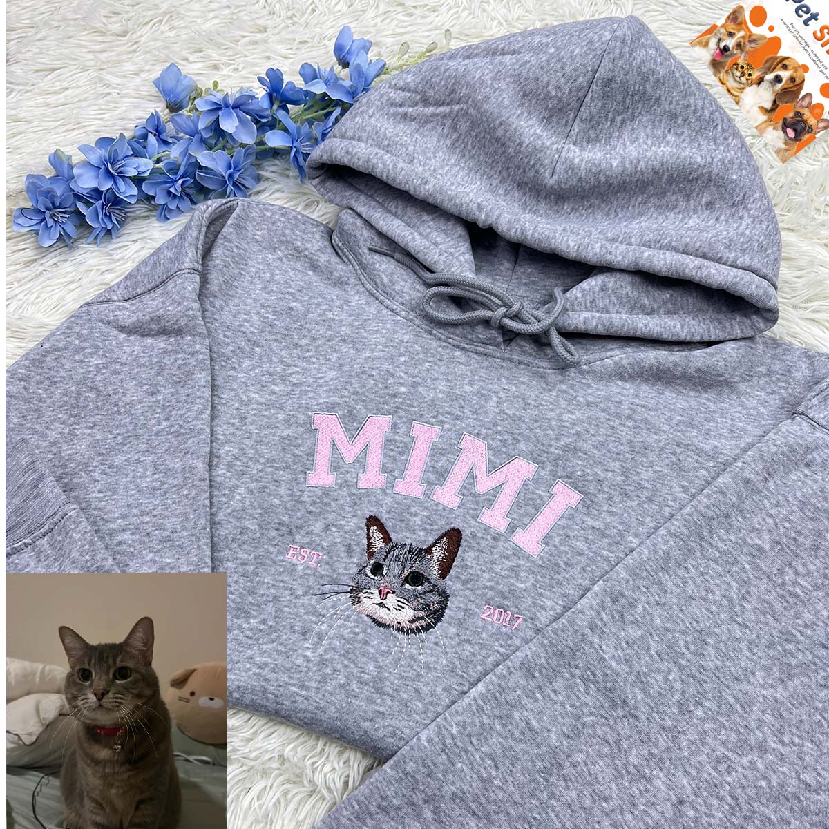 Personalized Sweatshirt with "MIMI" Pet Portrait Embroidery