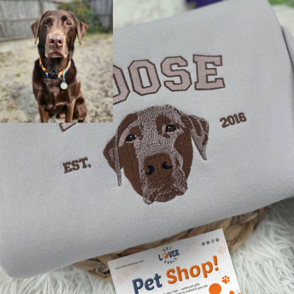 Personalized Sweatshirt with "MOOSE" Pet Portrait Embroidery
