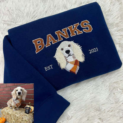 Custom Embroidered Sweatshirt with "Banks" Pet Portrait