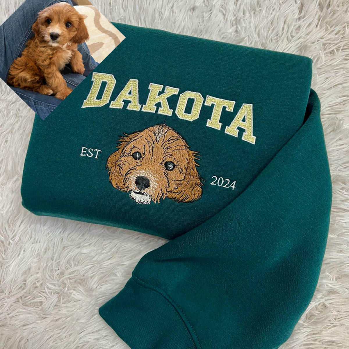 Custom Embroidered Sweatshirt with "Dakota" Pet Portrait