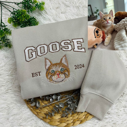 Custom Embroidered Sweatshirt with "Goose" Pet Portrait