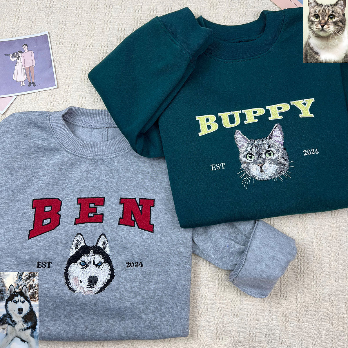 Custom Embroidered Sweatshirt With Pet Portrait