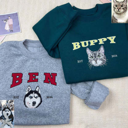 Custom Embroidered Sweatshirt With Pet Portrait