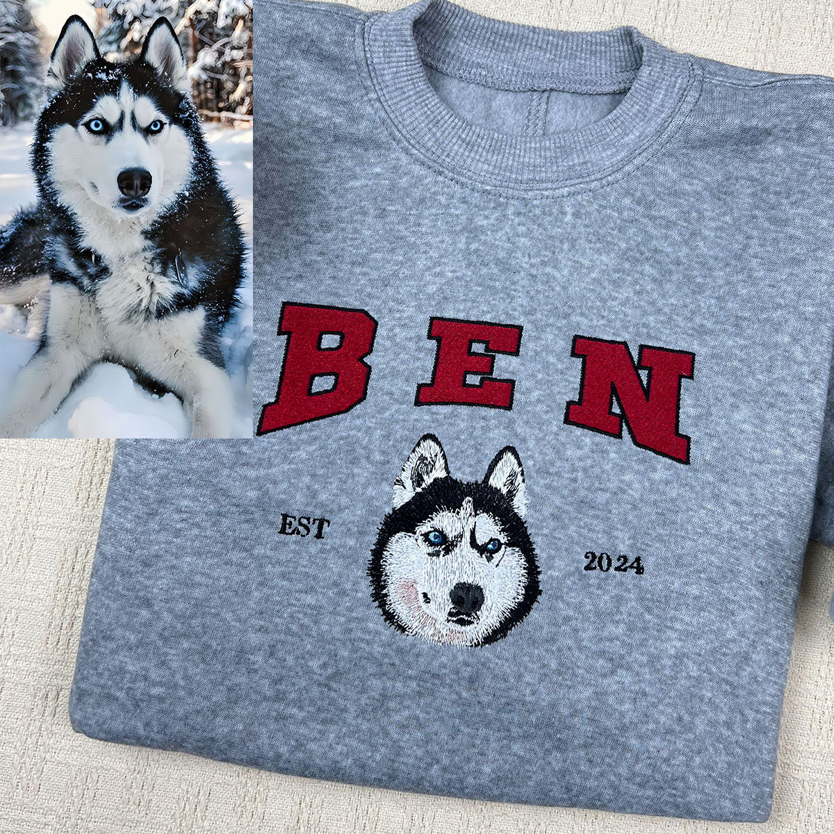 Custom Embroidered Sweatshirt With Pet Portrait