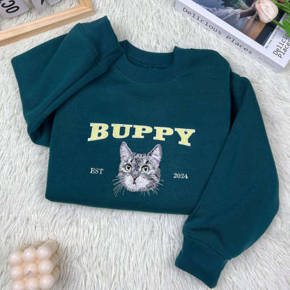 Custom Embroidered Sweatshirt With Pet Portrait