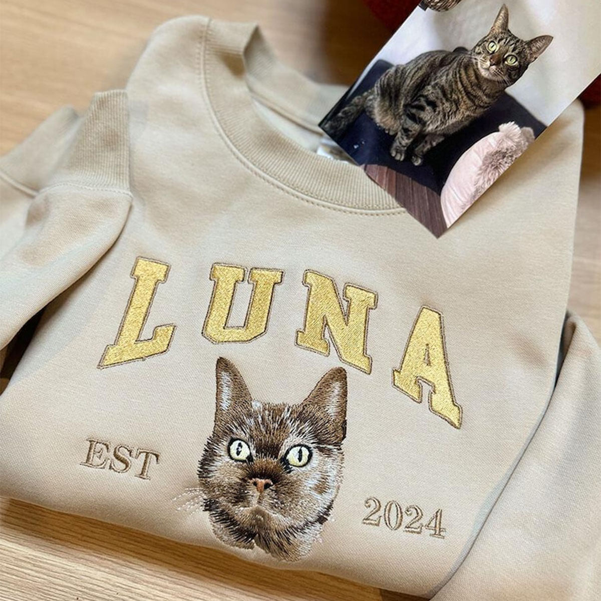 Custom Embroidered Sweatshirt with "Luna" Pet Portrait